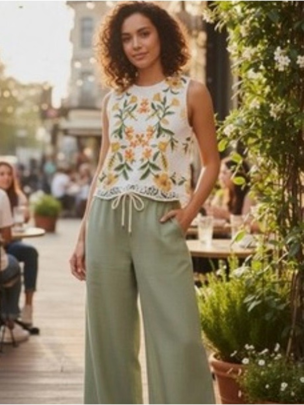 DOLAN Anthropologie Women's
Floral Embroidery Sleeveless Crochet tank top NEW
